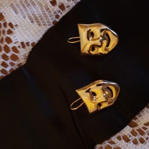 Thespian Mask Gold Metal Earrings